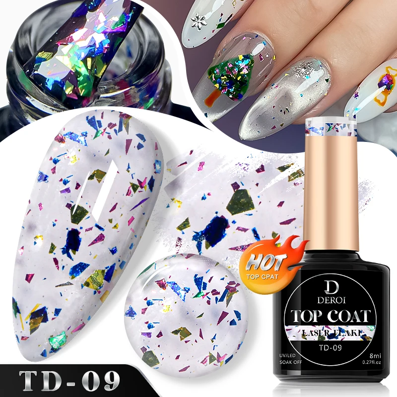 Description Picture 4 of itemCNails Top Coat Flash No Wipe Top Coat Glitter Sliver Leaf Glossy Topcoat Aurora Varnish Soak Off Flake UV Gel Polish Nail Art