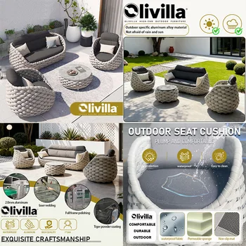 Balcone Lounge Divano in corda intrecciata all'aperto Sedia in vimini Mobili da giardino moderni per esterni Villa Cortile Divano singolo in lega di alluminio