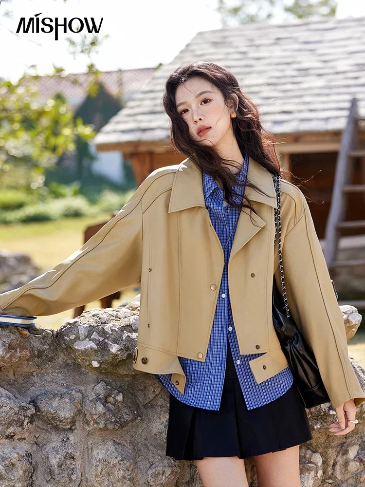 MISHOW French Style Fashion Yellow Leather Jacket Women's