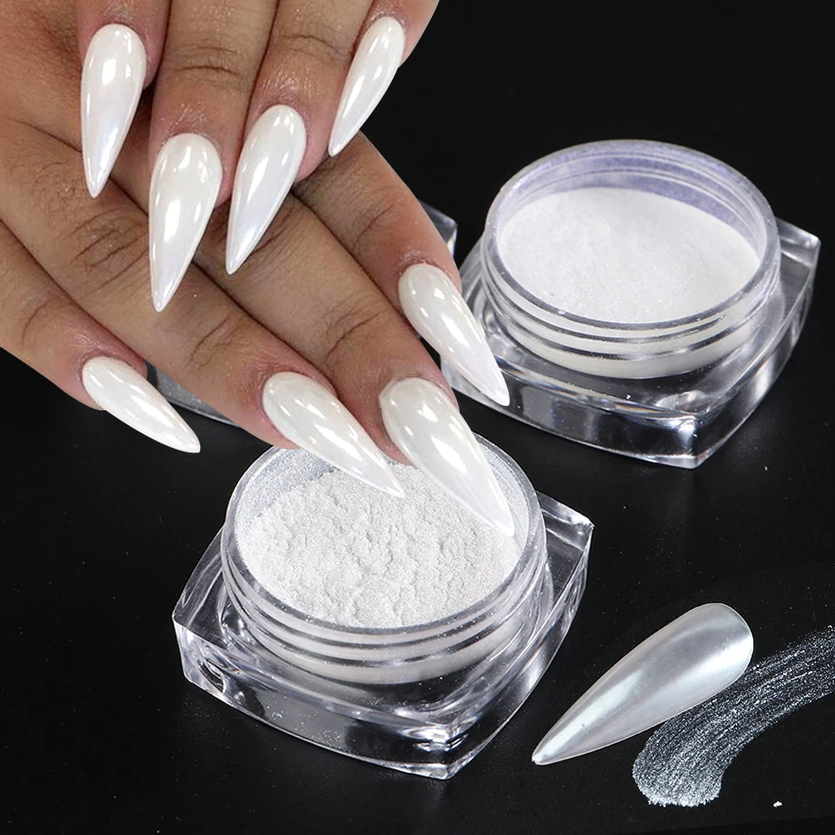 White Chrome Nail Powder Mirror Mermaid Shimmer Pearl Nail Art Pigment Fairy Powder Rubbing Dust Decorations FBZY01