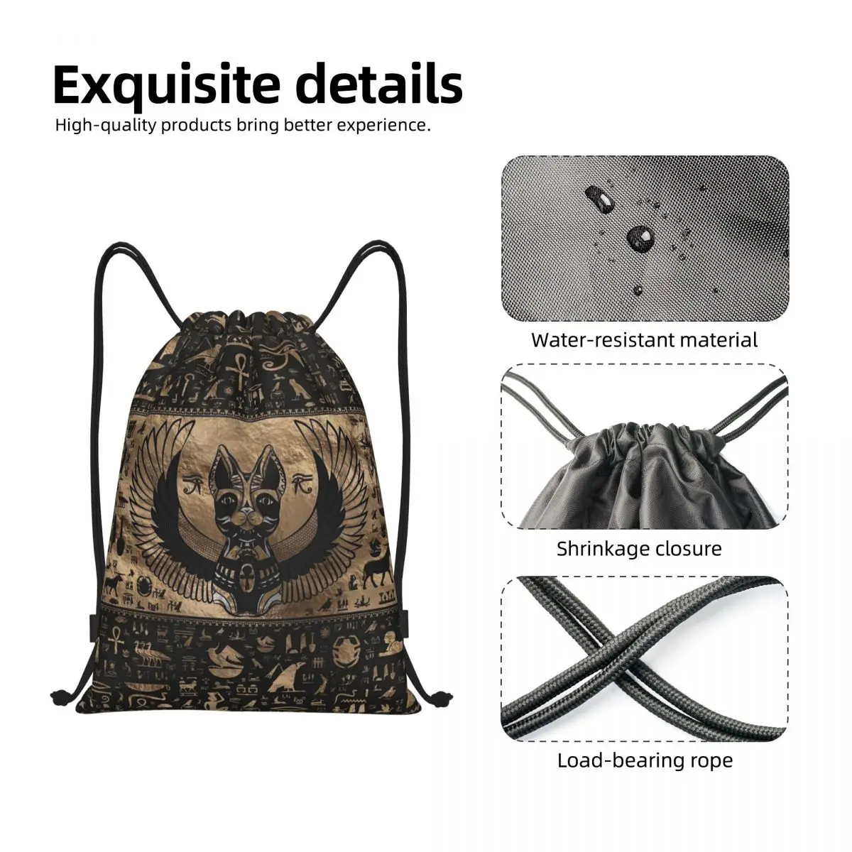 Custom Egyptian Cat Goddess Bastet Drawstring Bags Women Men Lightweight Ancient Egypt Hieroglyphs Sports Gym Storage Backpack 3