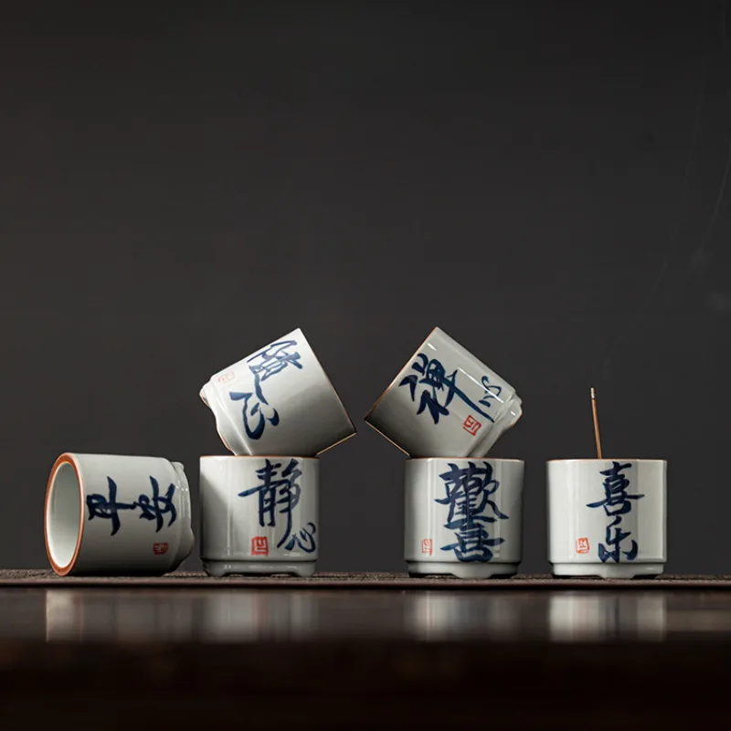 Handwritten Calligraphy Grass Ash Incense Sticks Base Zen Censer Burner Holder Chinese Incense Burner Aromatherapy Utensil Craft