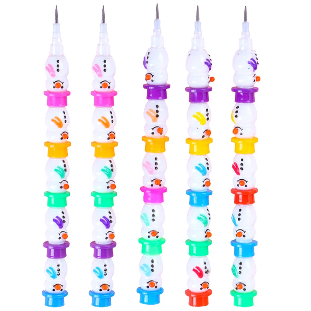 

5pcs Stackable Pencils Snowman Stacking Pencils Cartoon Shaped Stacking Pencils