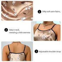 Women's Sleepdress Satin Floral Print Nightdress Comfortable Spaghetti Strap Sleepwear Dress Luxurious Satin Slip Nightdress 5