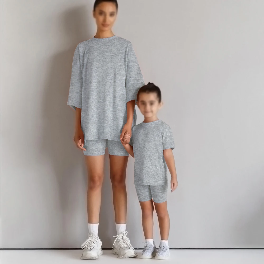 2026 Family Matching Mother Daughter Summer Sets Solid Cotton Lounge Suit For Outfits Clothes Boys Girls Sports Leggings - 5