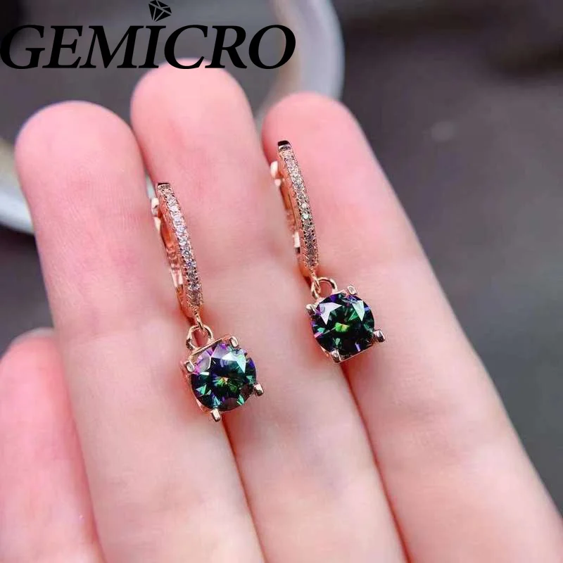 

Gemicro 1ct Each Colorful Green Moissanite Diamond Pass Tester with GRA Drop Earrings for Women Fine Jewelry 925 Sterling Silver