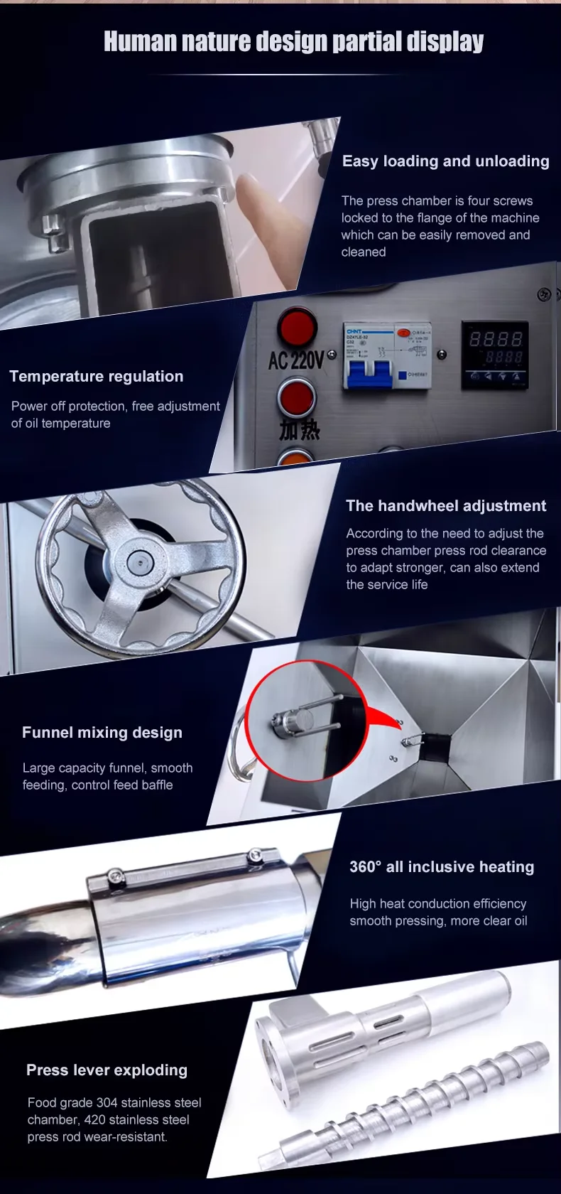 Description Picture 6 of itemCommercial Oil Press 220V Stainless Steel Peanuts Walnuts Sunflower Seeds Oil Making Pressing Machine Food Processor