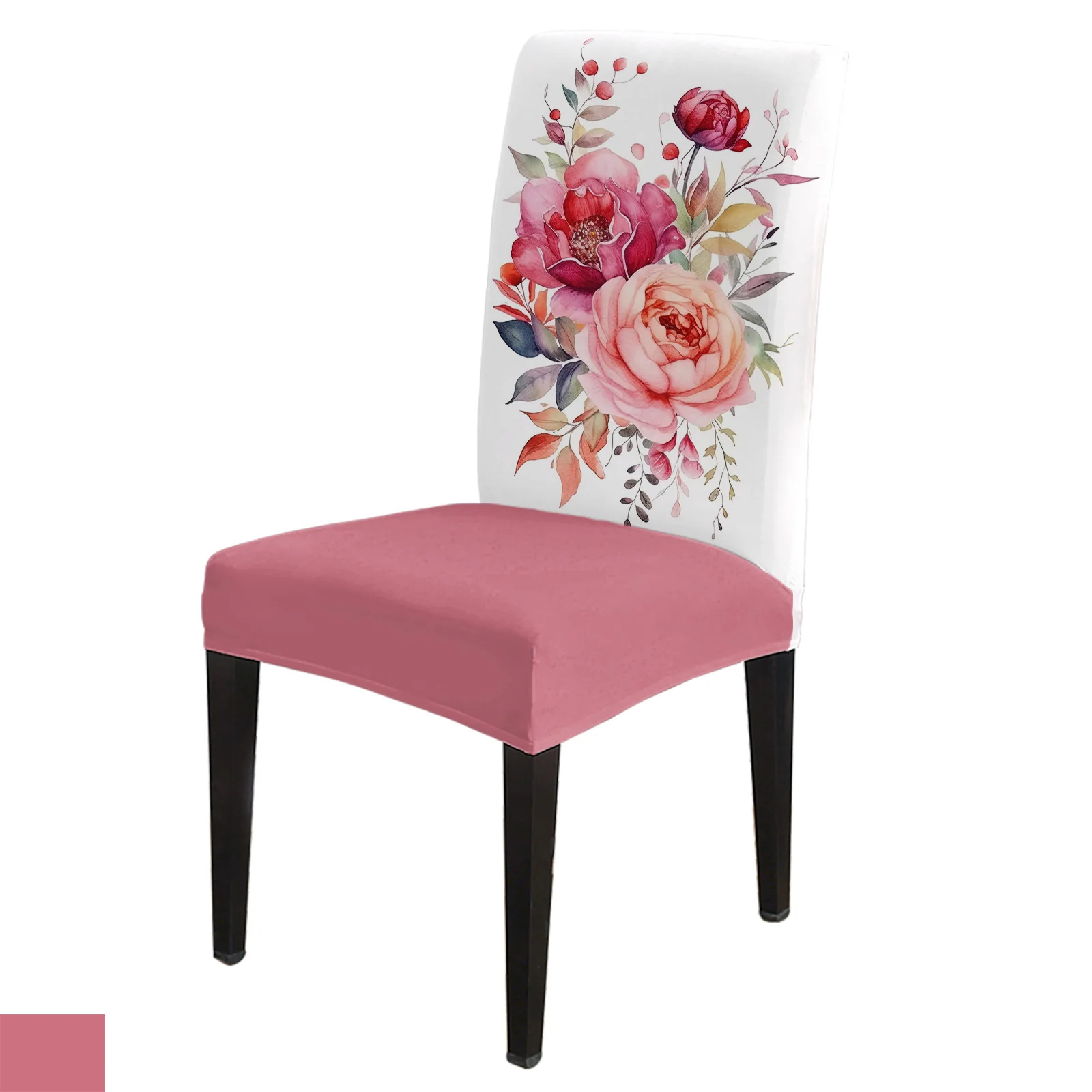 

Peony Flower Leaves Stretch Chair Cover Kitchen Dining Chair Slipcovers Banquet Hotel Elastic Seat Chair Covers