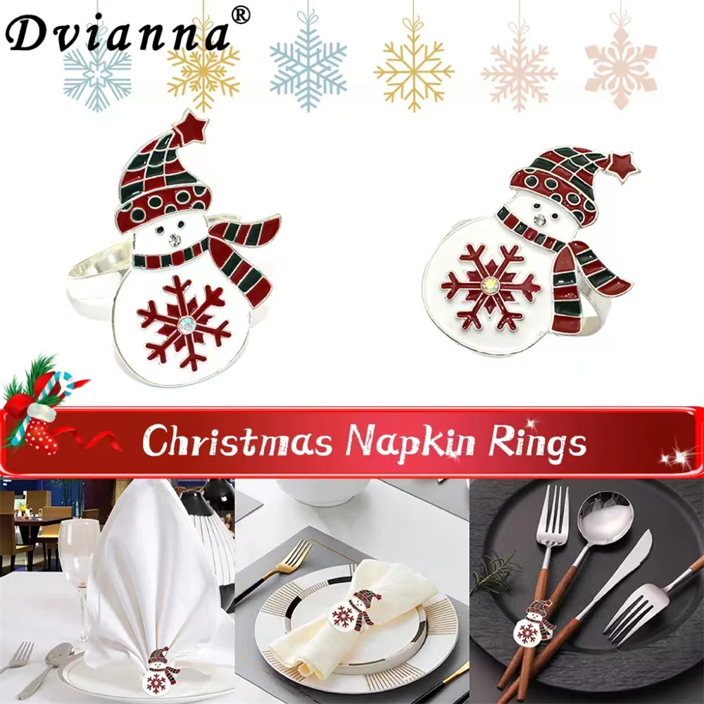 6pcs Christmas Napkin Ring Silver Snowman Serviette Holders Table