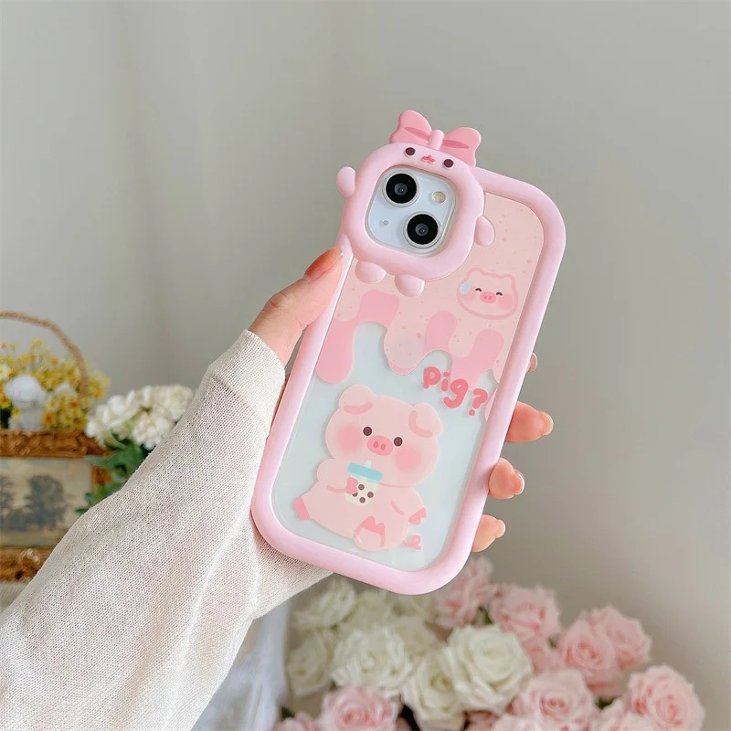 Case For IPhone 14 11 13 12 Pro Max Cute Pig Bear Cases Iphone X XR XS Max 7 8 6 6S Plus 14 SE 2020 2022 Transparent Cover Funda