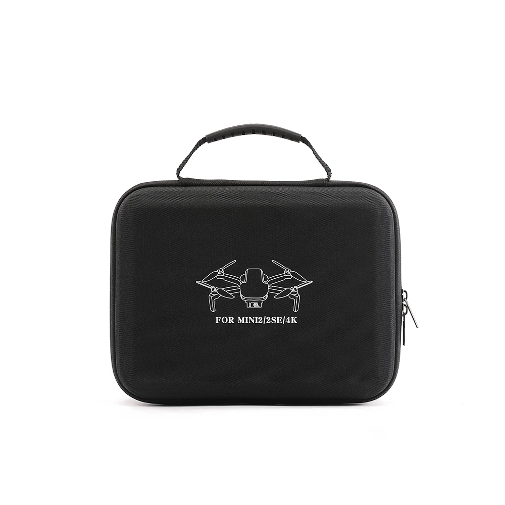 Sac de transport pour drone DJI Mini 2 SE vu de côté, poignée de transport et fermeture éclair visibles.