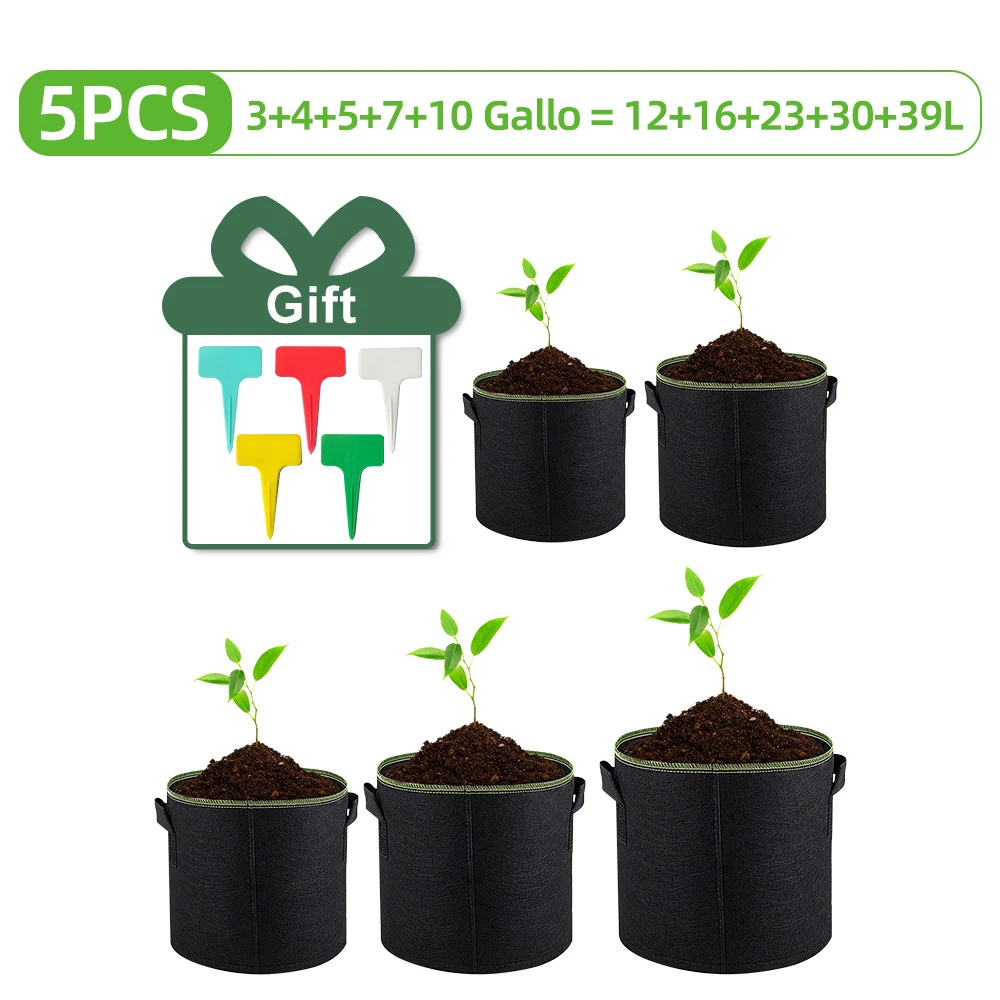 7/5/4/3 Gallon Grow Bags Felt Planter Growing Gardening Fabric Flower Planting Potatoes Vegetable Flower Plant Pots Garden Tools 