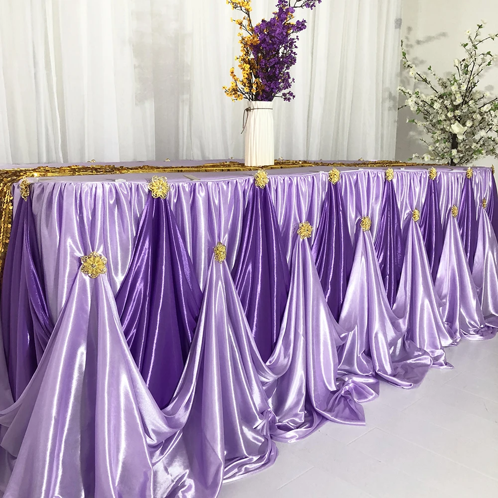Ice Silk Table Skirt With Luxury Brooch For Wedding Party Birthday Decoration
