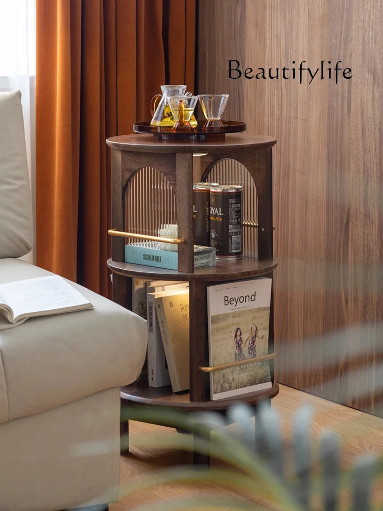 

Mid-Ancient Style Solid Wood Storage Magazine Bookshelf Rotating Tea Table