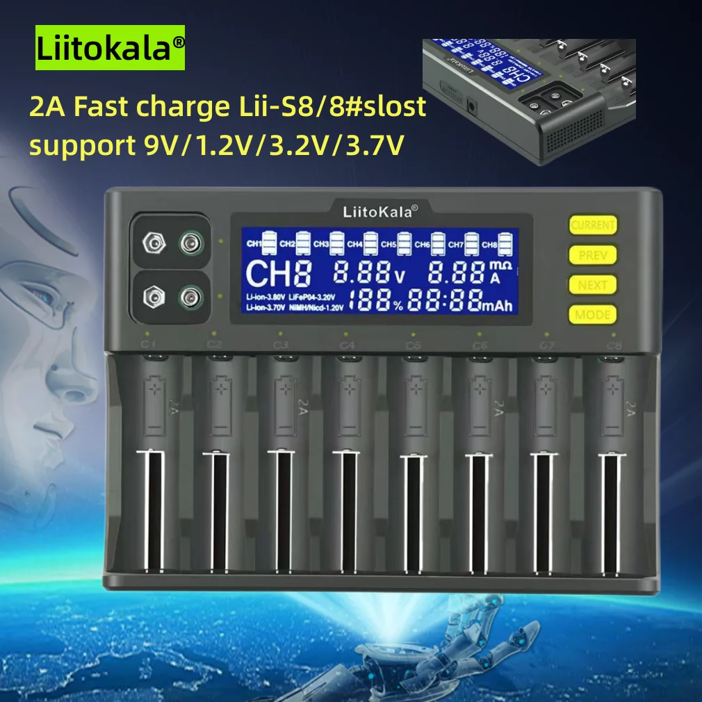 Battery Charger Battery Charger Adapter LiitoKala Lii-S12 12-Slot S8-Slot 18650 Battery charger For 20700 26650 21700 14500 10440 16340 1.2V 3.7V 4.2V Lion battery