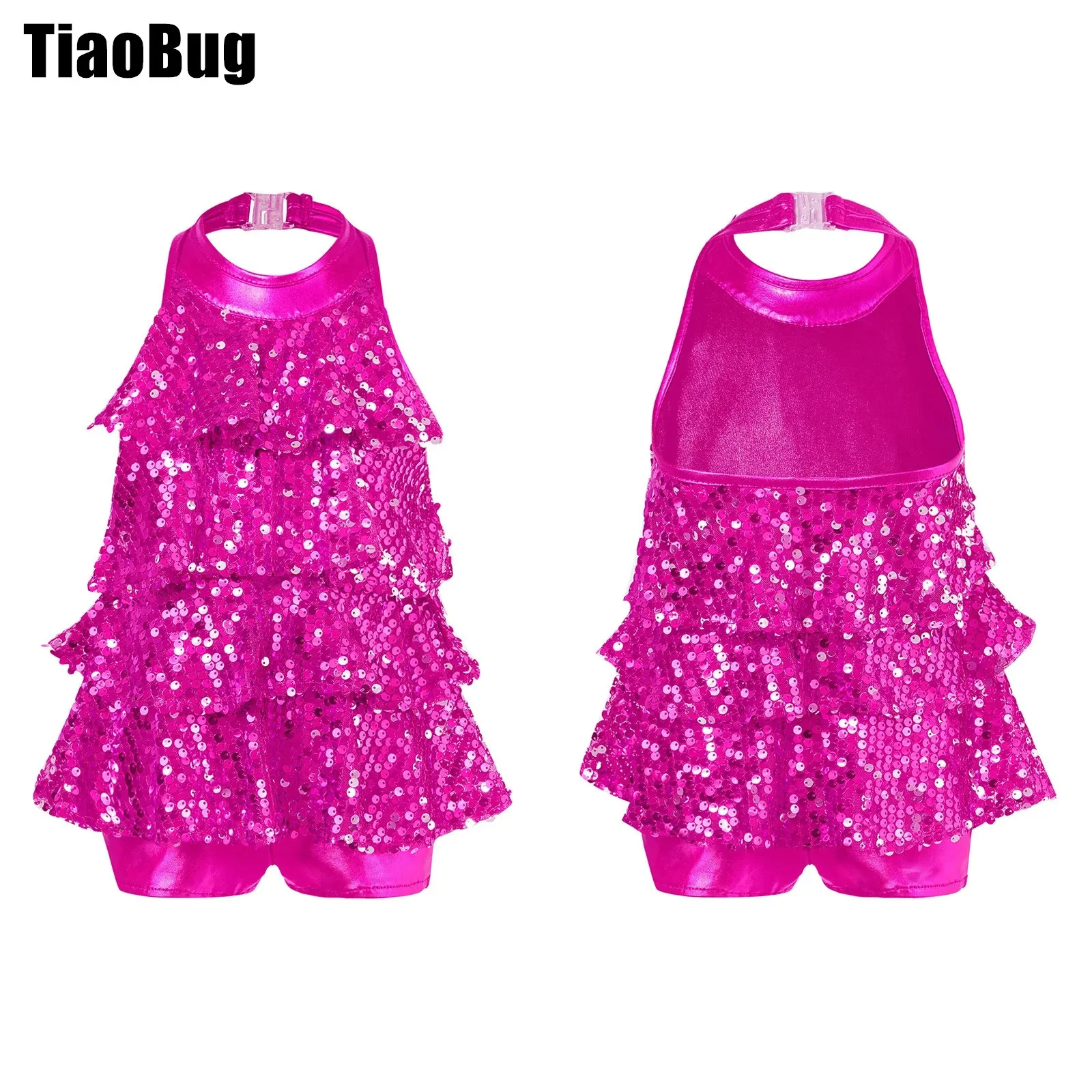 

Kids Girls Shiny Sequins Dress Modern Dancewear Jazz Latin Ballet Clothes Glittery Dancing Leotard Costume for Performance Party