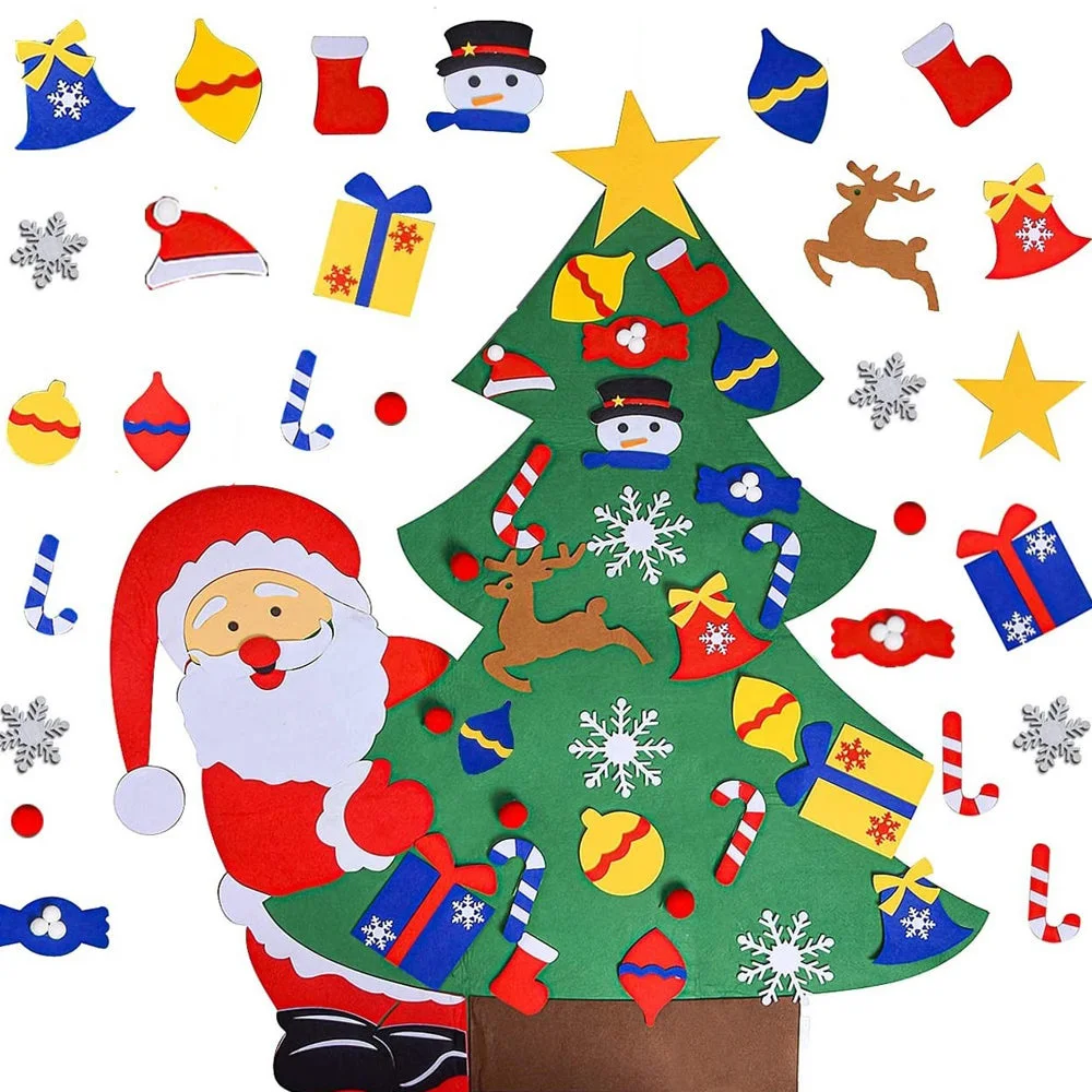 Christmas Tree and House Ornaments DIY Felt Montessori Busy Board Xmas Door Wall Decorations Wall Hanging Gifts for Kids