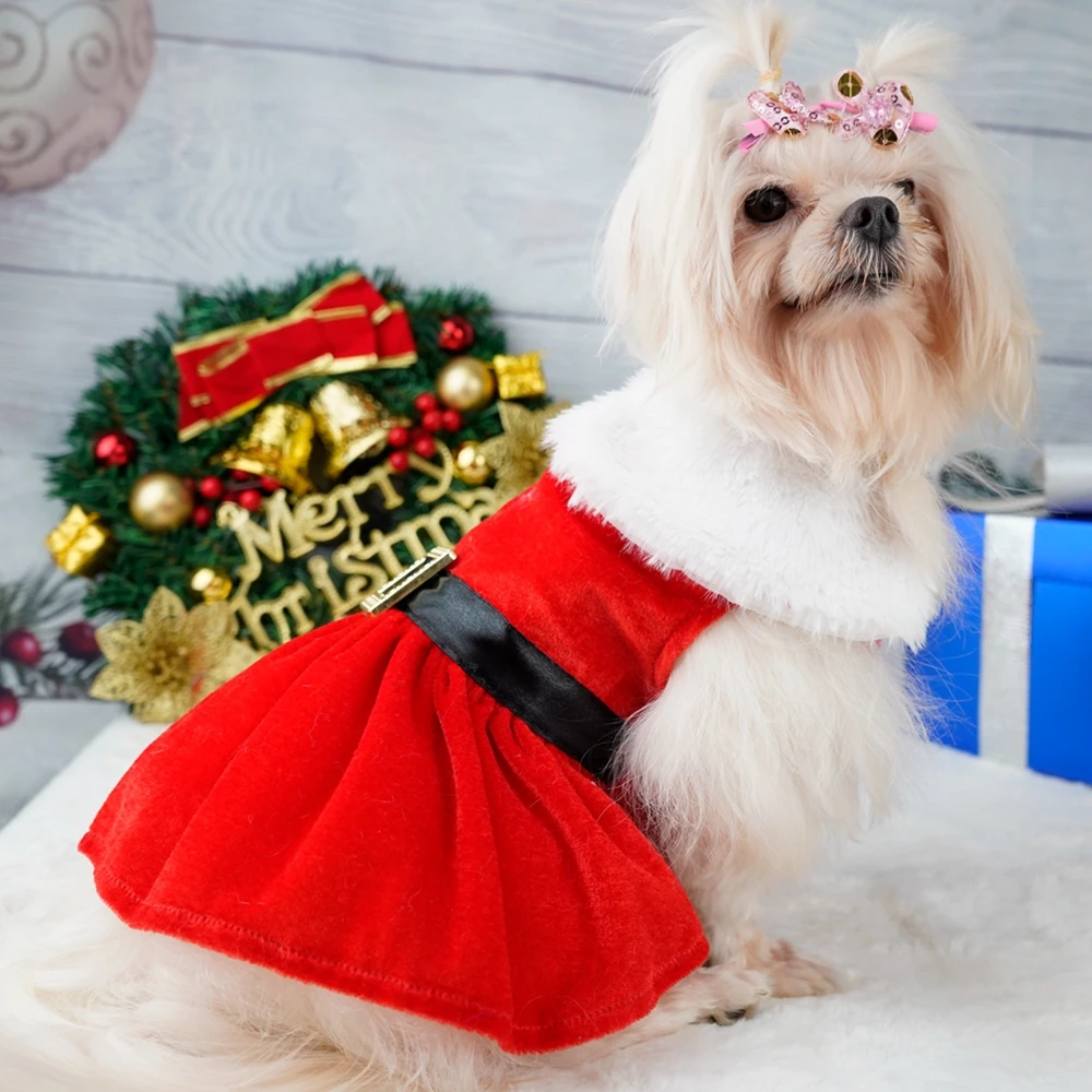 Christmas dog clothes Dog dress Dog Christmas coat dress Red skirt