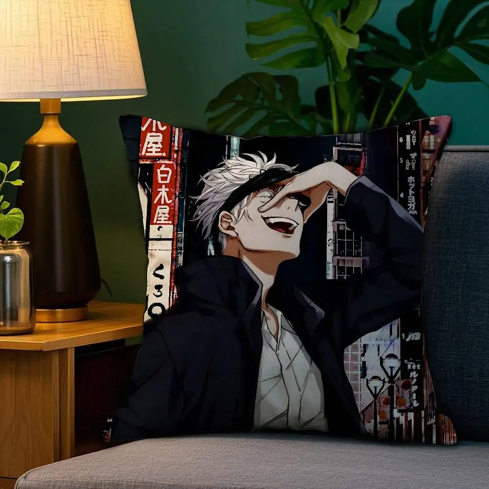 J-Jujutsu Kaisen G-Gojo Satoru Kissenbezug, Plüschstoff, weicher doppelseitiger Druck, Sofa-Kissenbezug, Überwurf-Kissenbezüge – Detail 11