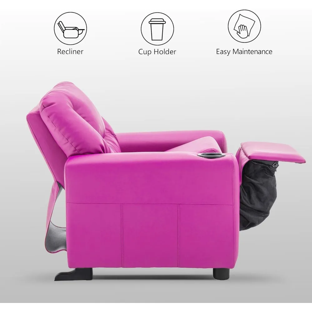 Kids Recliner Chair with Cup Holders for Boys and Girls Room,Armrest Sofa Couch with Cup Holder for Toddlers,Faux Leather 7240 6
