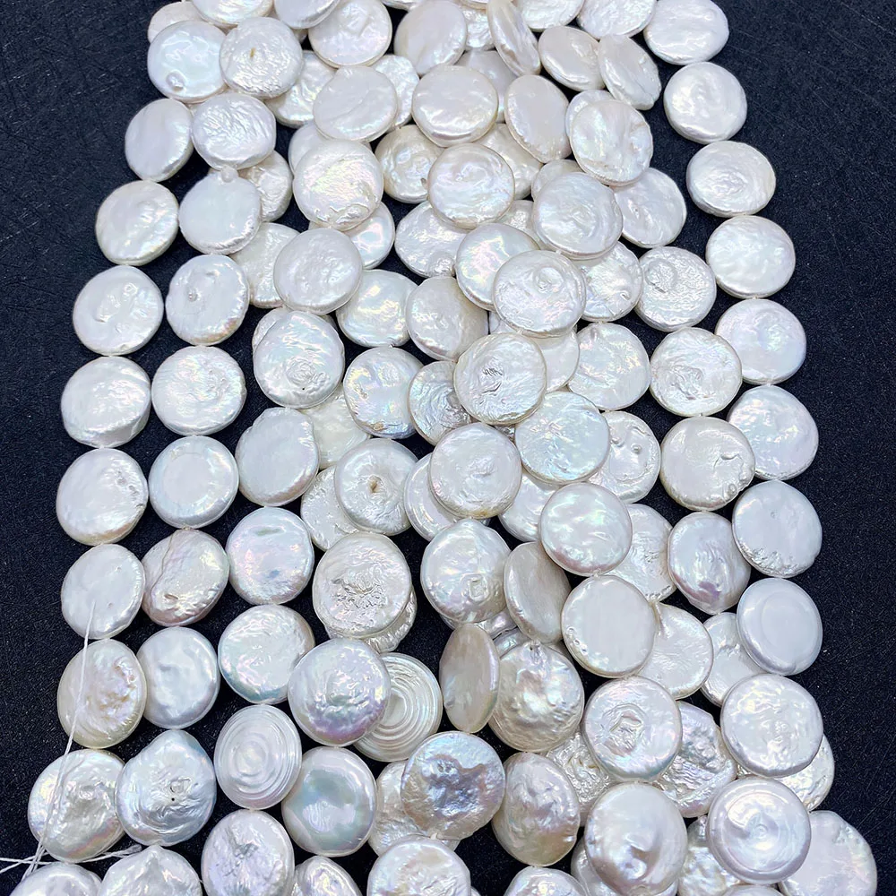 

Natural Freshwater Pearls Button Beads 16-17mm Baroque Flat Piece Round Pearl Jewelry Making DIY Bracelet Necklace Accessories