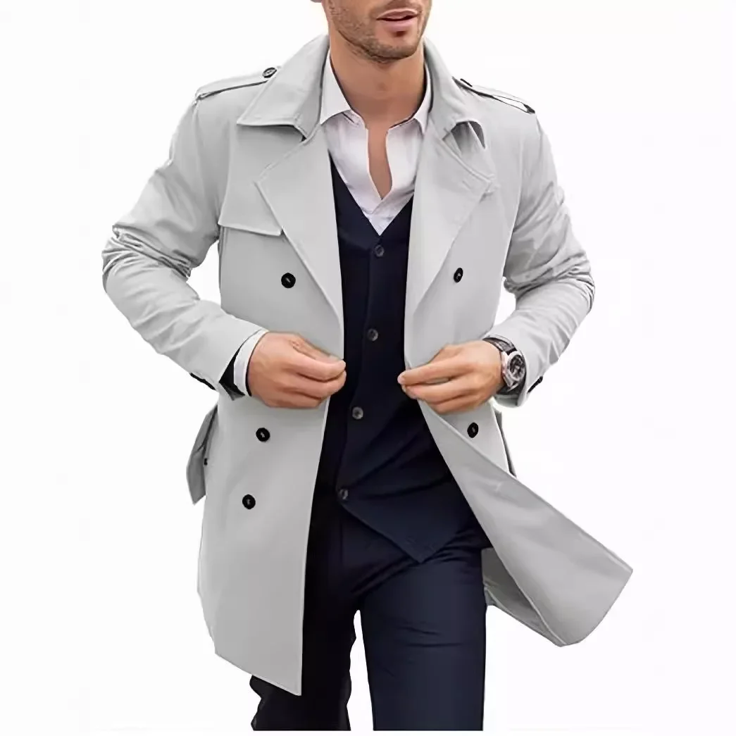 Men Autumn Winter Double-breasted Casual Trench Coat Long Sleeve Coats Jacket Trench