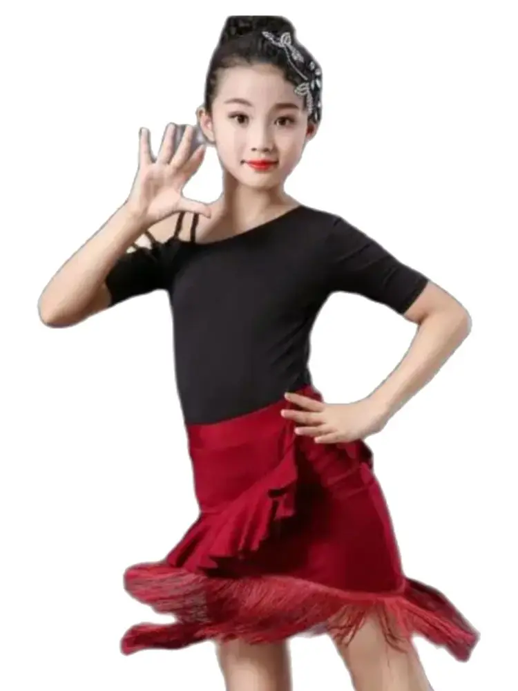 Abito Da Ballo Latino Per Bambine - Costume Tango Salsa Con Gonna, Maniche Corte, Per Gare E Saggi (Rosso, Verde, Blu, Taglie 120-170cm)