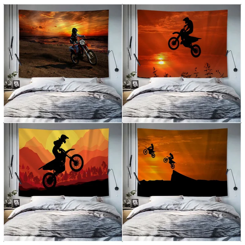Motocross Racer Tapestry Tapestry Art Printing Indian Buddha Wall Decoration Witchcraft Bohemian Hippie INS Home Decor