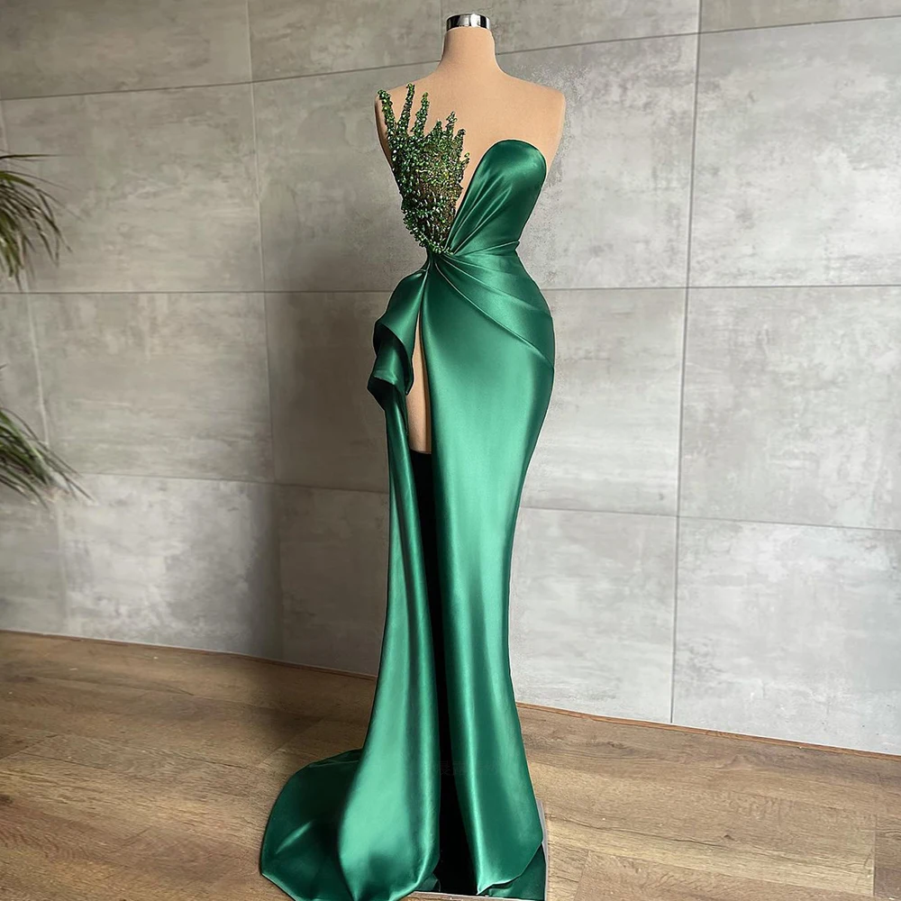 green color evening dresses Shiny V Neck Dark Green Long Prom Dress, Sparkly Dark Green Formal  Graduation Evening Dress A1442 main image 1