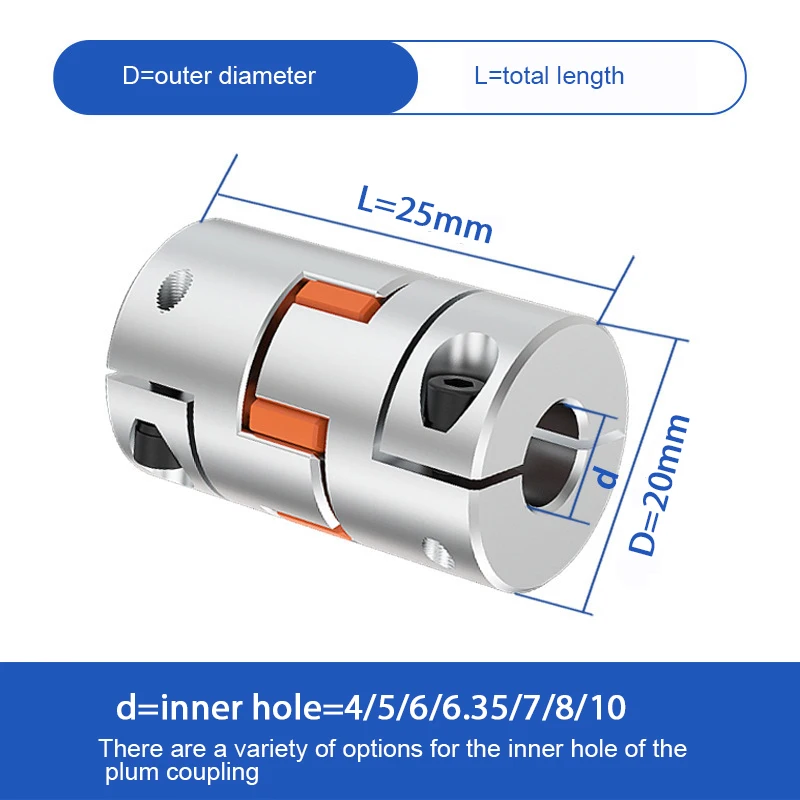 D20L25 Spider Flexible Motor Coupler Aluminium Flexible Jaw Plum