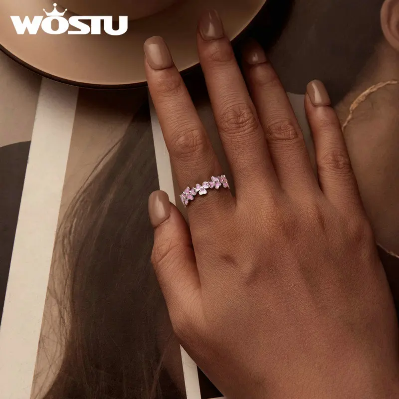 WOSTU 925 Sterling Silver Purple Flower Rings For Women Pure Love