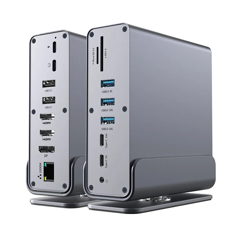 Type-c3.2 Docking StationDual High-definition Display DP Reading, Gigabit Ethernet Port Vertical Desktop 15 in 1 Exp