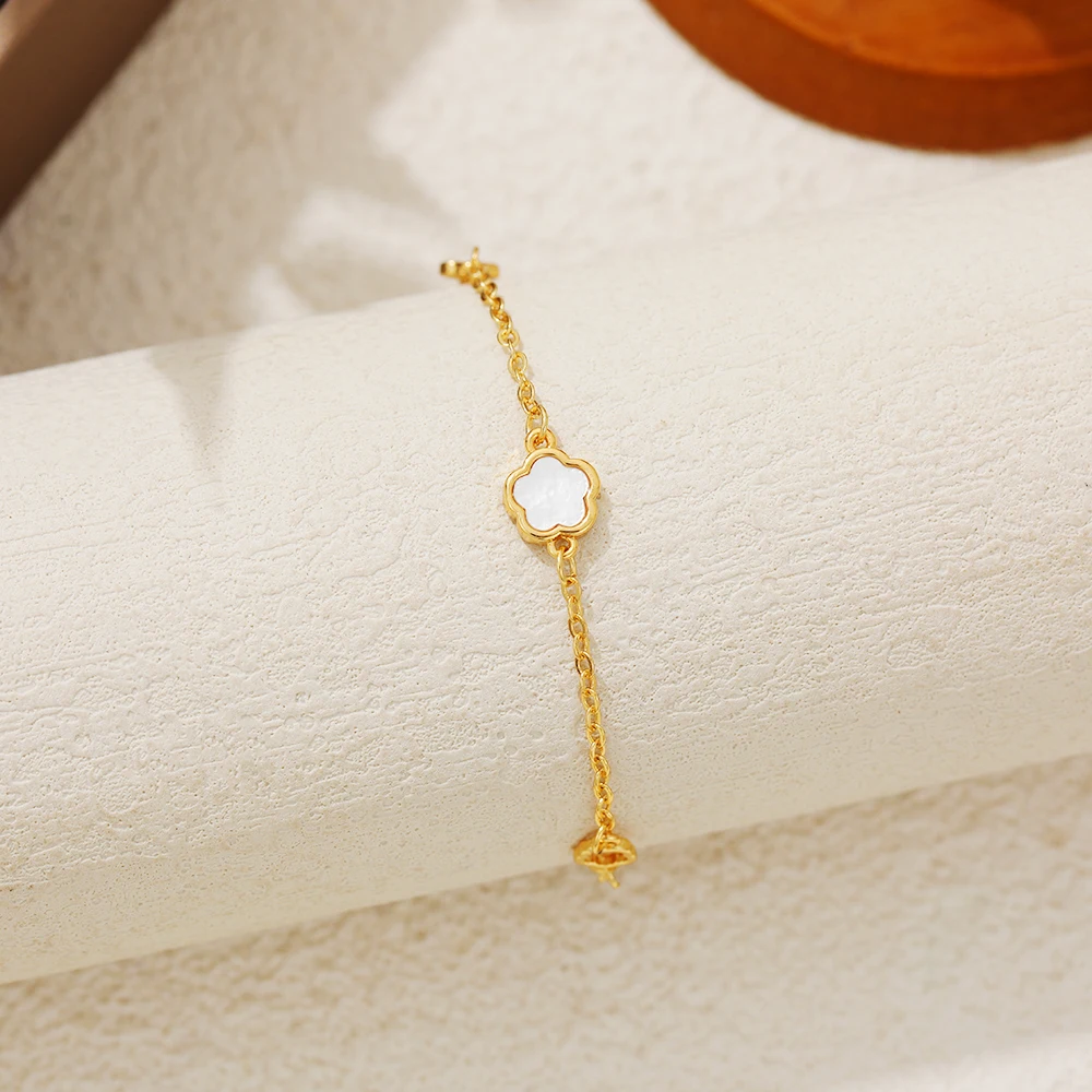 Fashion Adjustable Link Chain Flower Bracelet White Opal Zircon Geometric Pendant Neckalce for Women 18K Gold Plated Jewelry New