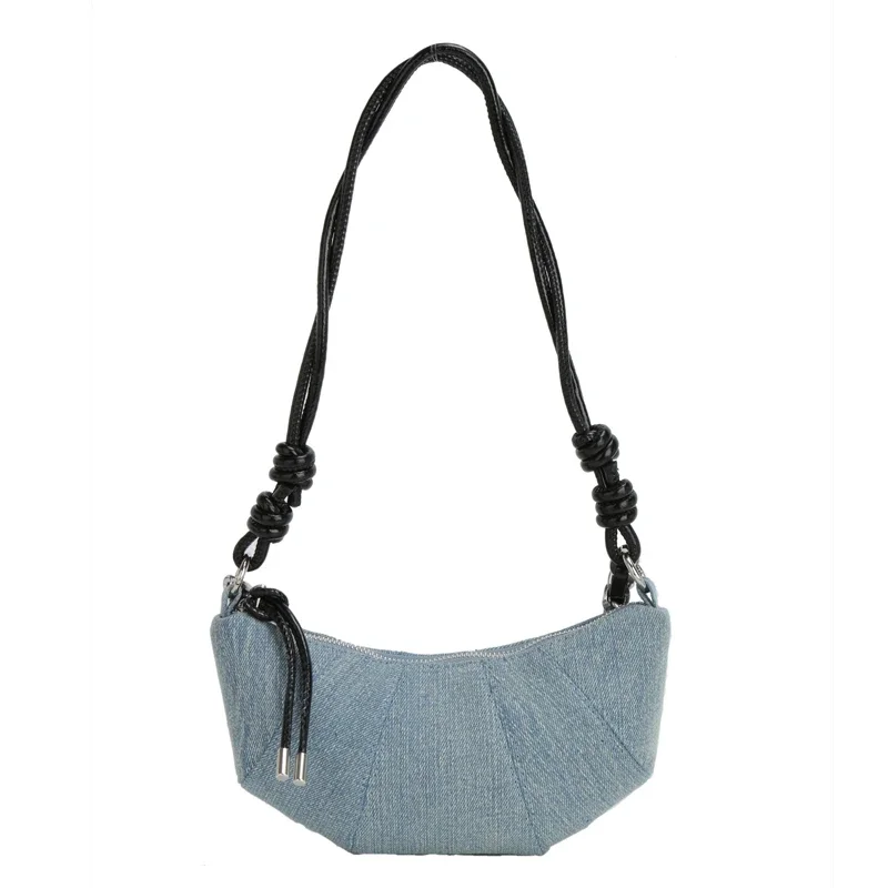 thumbnail image 1 of Bolsos de hombro de mujer de moda con cremallera de mezclilla, tendencia de hilo de coser, 2024, nuevas cadenas, bolso de mano de alta calidad, bolso cruzado para viaje, 1 of 5