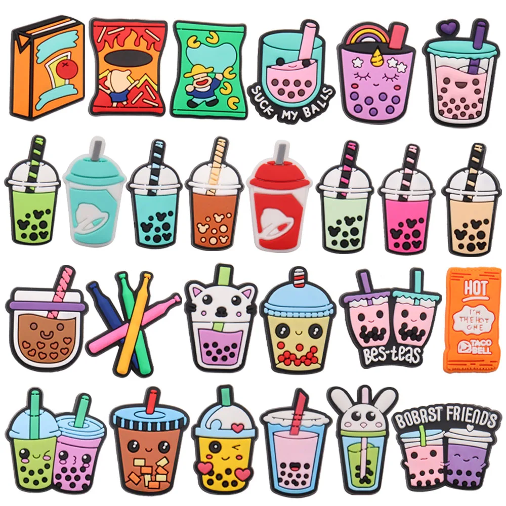 Mix 100PCS PVC Croc Charms Kawaii Drinks Champagne Milk Tea Hamburger Donut  Wine Beer Coffee Slipper Accessories Decoration - AliExpress