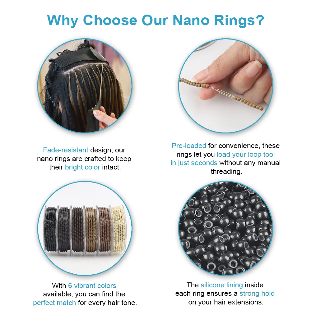 란시 1000 나노 헤어 익스텐션 비즈 ? 실리콘 함유 3mm 구리, 마이크로 링 익스텐션용 프리로드형