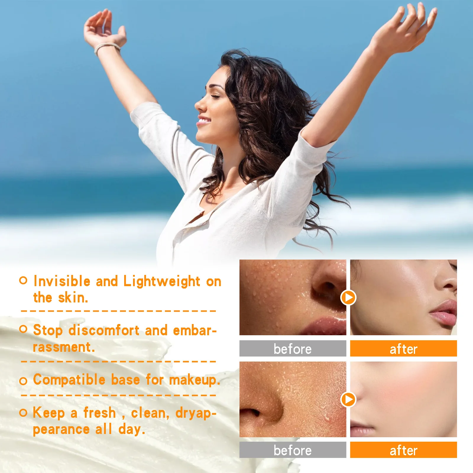Face Antiperspirant Cream Odor Cleaning Skin Drying Oil Control Refreshing Keep Makeup Antiperspirant Sweaty Lasting Lotion 50ml 4