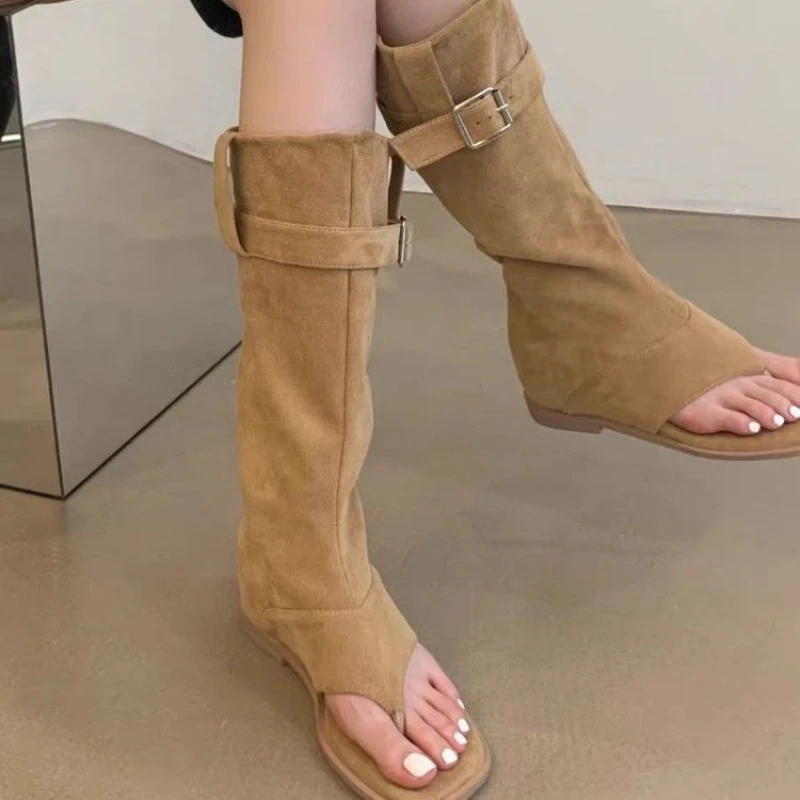Designer Women's Boots Fashion Open Toe Women Sandals Luxury Suede