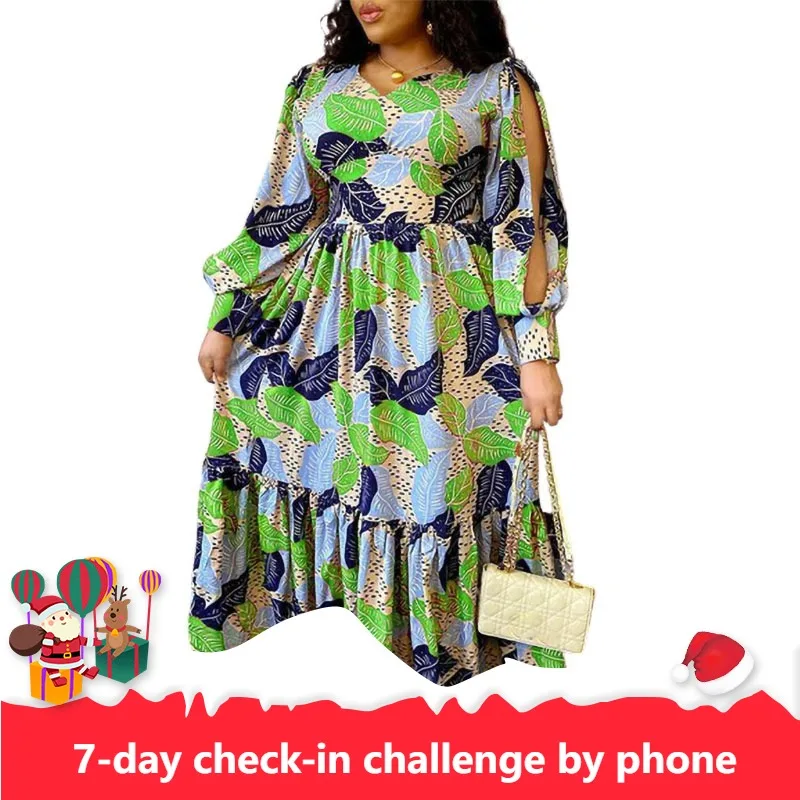 

African Maxi Dresses for Women Spring Summer African Long Sleeve O-neck Polyester Printing Long Dress African Party Dress S-3XL