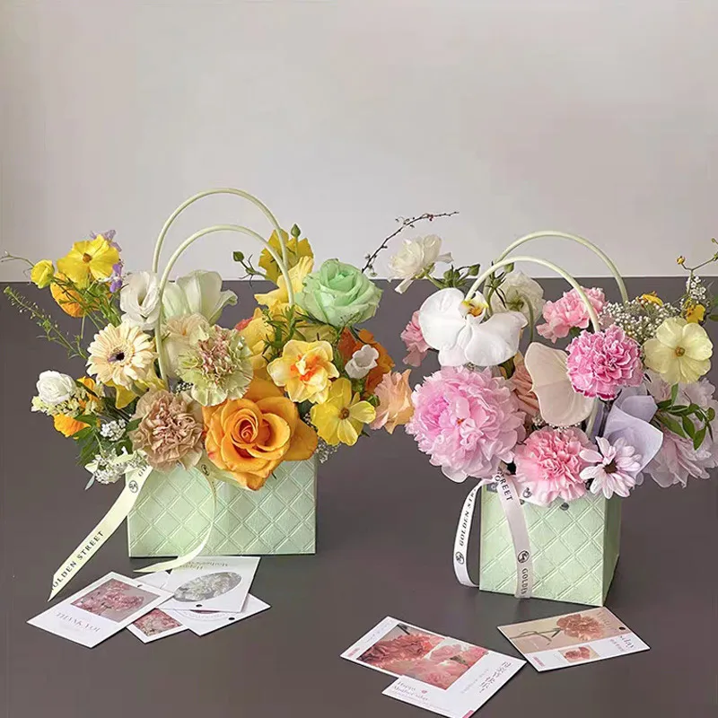 

Jelly Colored Floral Arrangement 3d Embossed Bag Ladder Gift Bag Thick Durable Macaron Diamond Tote Bag Delicate And Beautiful