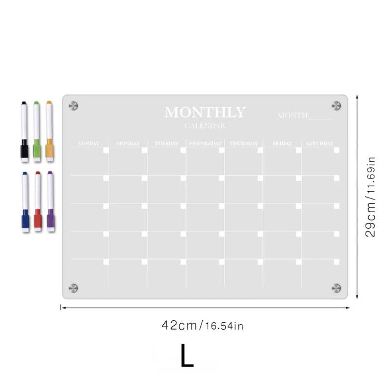 Acrylic Calendar for Fridge, Monthly Clear Acrylic Magnetic Dry Erase Board for Refrigerator, Includes 6 Liquid Chalk Markers