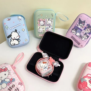 Sanrios Portable Data Cable Storage Bag Organizer Anime Hello Kitty Kuromi U Disk Charging Bank Storage Bags for Cable Wires