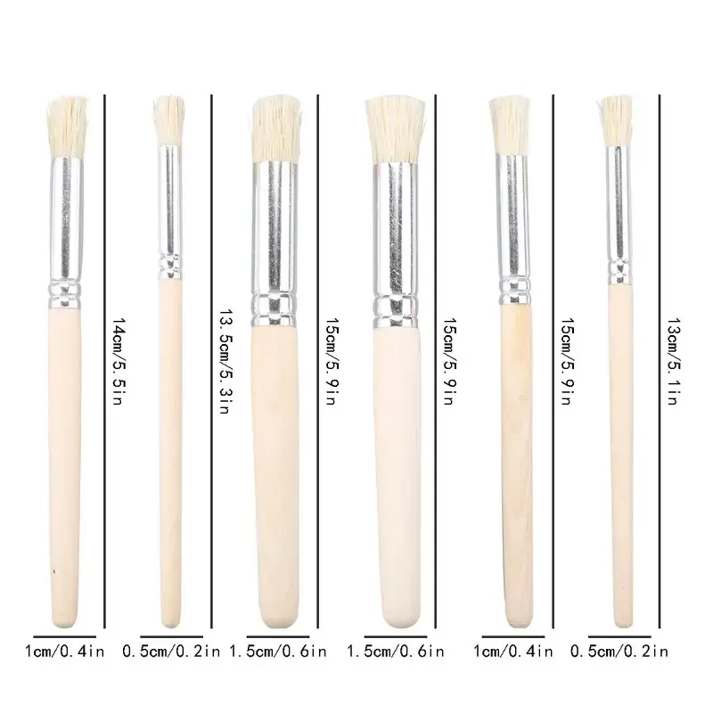Set of 6 Stencil Paint Brushes with Bristle Hair And Wooden Handles, Ideal for DIY Crafts Including Watercolor, Oil, And Acrylic 2