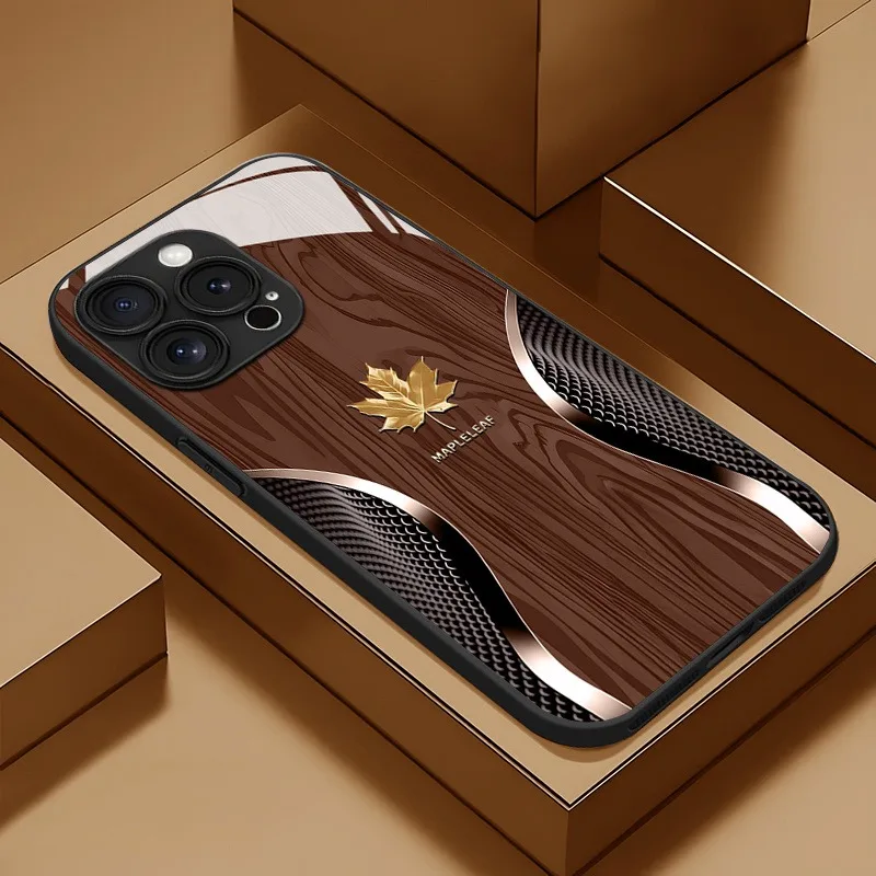 Luxury Maple Leaf Wood Grain Silicone Phone Case - Premium Design