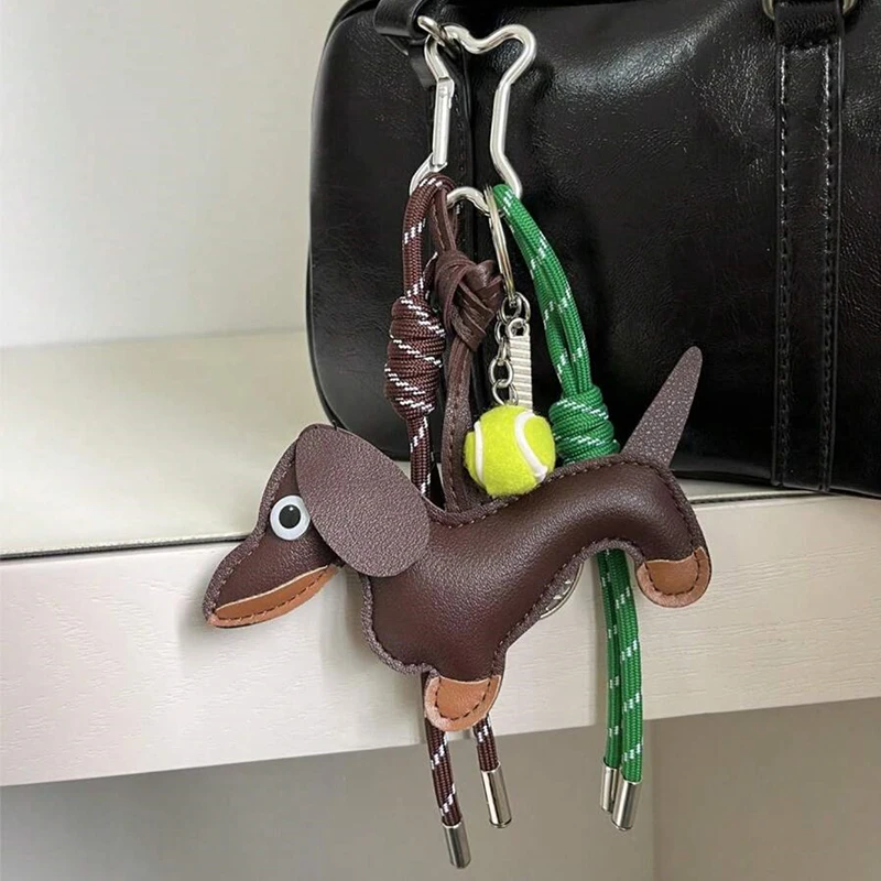 Vintage Dachshund Dog Golf Classic Cute Leather Puppy Dog Keychain Pendant Lovely Dachshund Bag Charm Phone Pendant