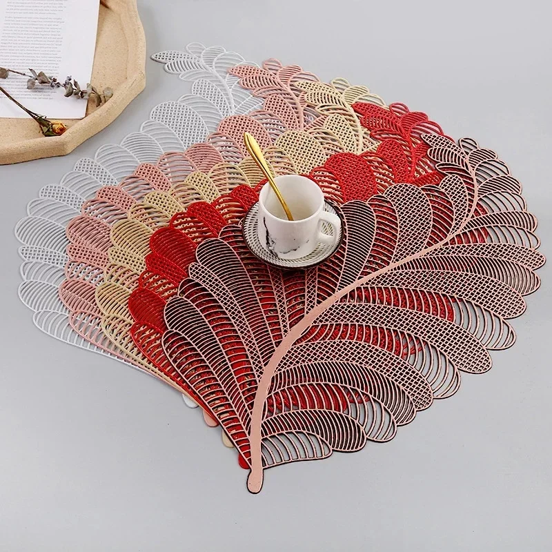 Leaf shape Placemats PVC Hollow Irregular Line Placemat Dining Table Decoration Pad Dinner Cutout Hangable Gold Tablemat