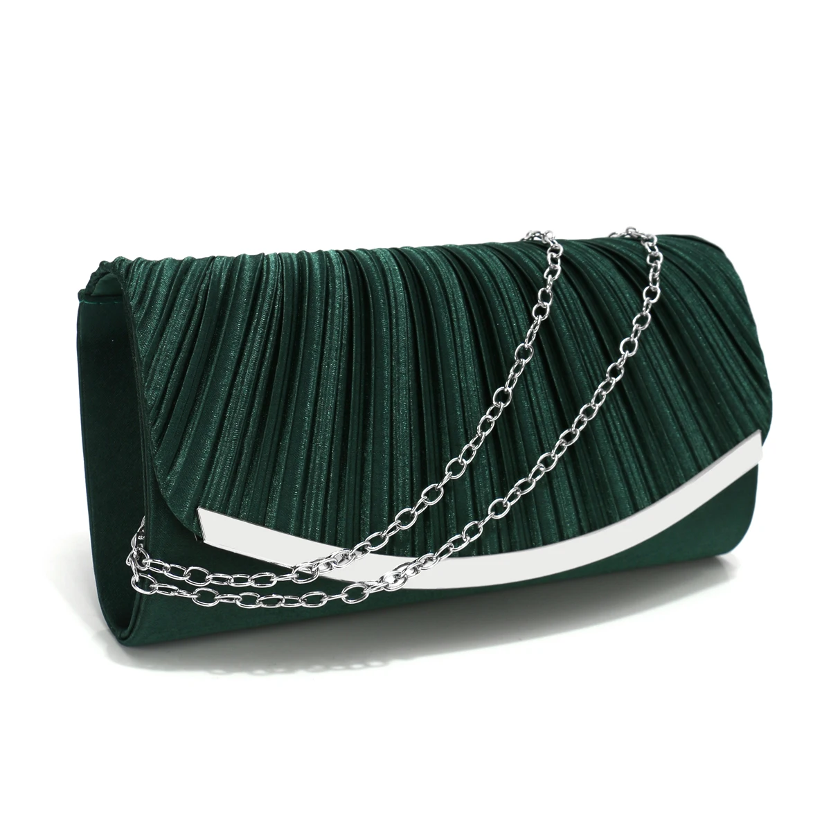 Satin Metal Chain Clutch Evening Handbag for Women