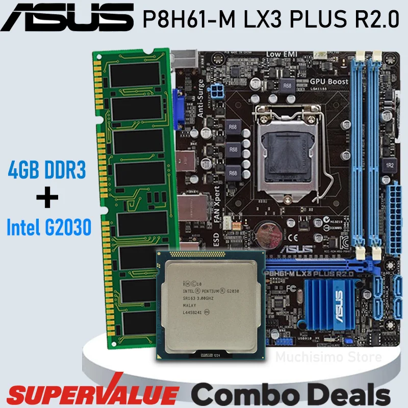 Asus H61mk Motherboard With Intel Pentium G2030 + 4gb Ddr3 Motherboard