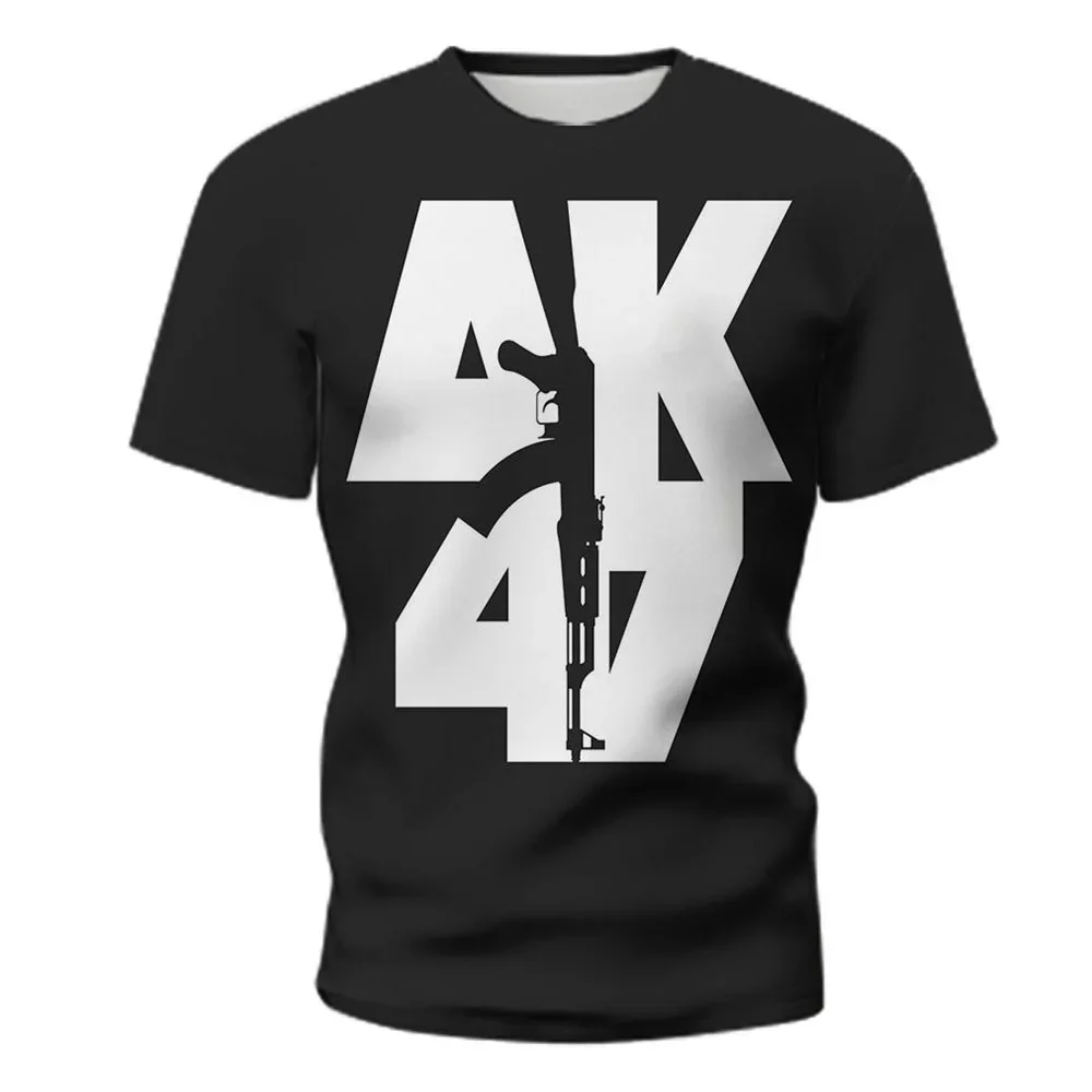 

2023 Summer New AK47 Series Men's Fashion Casual Short Sleeve Top 3D Digital Print Hip Hop Street Round Neck Loose Large T-shirt