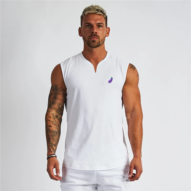 

2021 New Mens Gym Casual Workout Tank Top Running Clothing Bodybuilding Fitness Singlets Sports Sleeveless V-Neck Vest Shirt Men